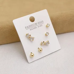 گوشواره پاپیون مینیمال با آبکاری نقره925 رنگ گلد پک6عددی