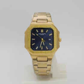 ساعت مچی مردانه پتک فیلیپ Patek Philippe تمام استیل رنگ ثابت (بند طلایی صفحه سورمه ای)