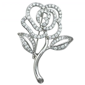 سنجاق سینه ژوپینگ مدل فلورین طرح گل نگین‌دار نقره ای