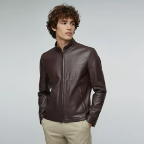 کاپشن چرم یقه دیپلمات (2586)