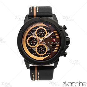 ساعت اورجینال ناوی فورس NaviForce مردانه سه موتوره مشکی رزگلد بند چرم 107046