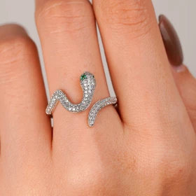 انگشتر ژوپینگ طرح مار فول نگین فری سایز رنگ سفید