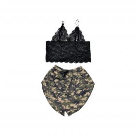 ست نیمتنه گیپور و شلوارک طرح چریکی 115