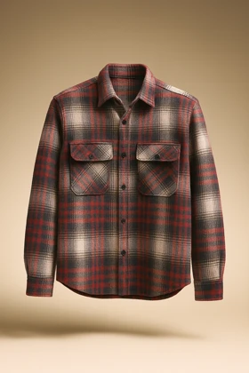 پیراهن پشمی چهارخونه با پارچه برس‌خورده و ترکیب رنگ قرمز سفید – کد 892