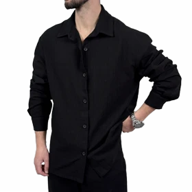 پیراهن آستین بلند مردانه مشکی کادنزا مدل ساده
