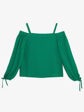 بلوز زنانه کرپ ژرژت طرح دار سرشانه خالی کژوال دلوان