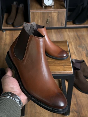 نیم بوت چلسی چرم طبیعی قهوه ای sho131