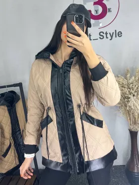 کاپشن زنانه مموری ترکیب با چرم