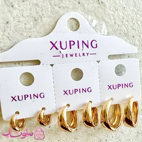 پک گوشواره زنانه ژوپینگ مدل حلقه‌ای طرح طلا (سه جفت) کد 6991