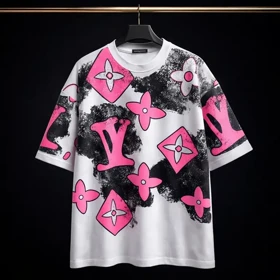 تیشرت کاستوم شده سفید صورتی، پارچه ماکان گرم بالا