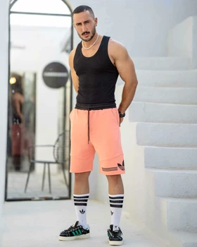 شلوارک بگ ورزشی ADIDAS گلبه ای