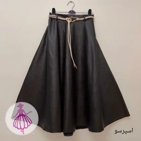 دامن بلند زنانه چرم کلوش (اسپرسو)