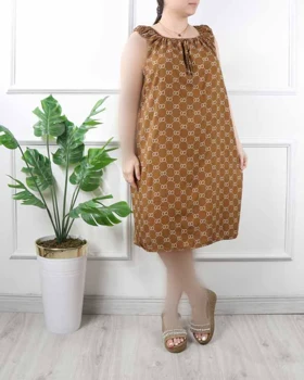 سارافون نخی کوتاه طرح دار A6966 (شتری)