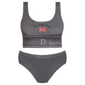 ست شورت و نیم‌تنه زنانه بدون فنر پددار رنگ خاکستری تیره کد 4620