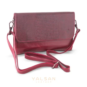 کیف دوشی و دستی چرم یلسان مدل هیراد کد 042-GL (زرشکی)