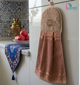 آویز حوله ای آشپزخانه طرح کافی رنگ نسکافه ای