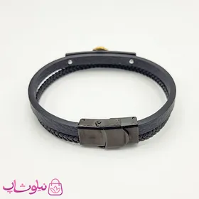 دستبند مردانه چرم و استیل مدل ورساچه مشکی