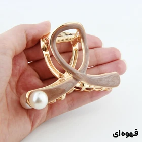 کلیپس دخترانه فلزی مدل گره‌ای مروارید دار (قهوه‌ای)