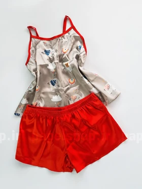 ست لباس خواب تاپ و شورتک ساتن طرح فیل و ابر