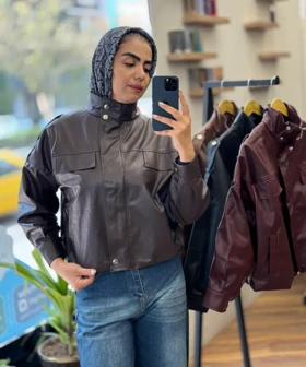 بامبر جکت چرم آستر دار_4312 (قهوه ای سوخته)