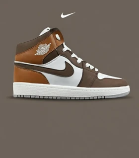 کفش کتانی مردانه و زنانه ساق‌دار سفید قهوه ای NIKE jordan 1 مدل 8480