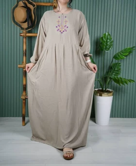 پیراهن ساحلی گلدوزی مارال E7513 (خاکی)
