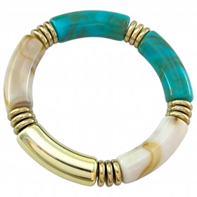 دستبند زنانه بنگل رزینی و فلزی مدل مارسیا شیری–فیروزه‌ای