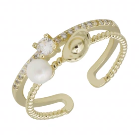 انگشتر زنانه طرح اشکی مروارید و نگین (طلایی)