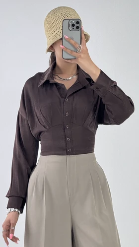 شومیز عروسکی پشت بندی کد 500699 (قهوه ای)