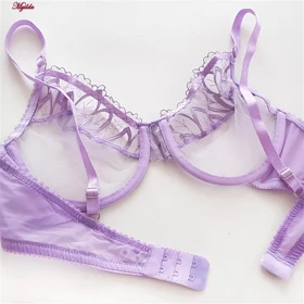 ست شورت و سوتین زنانه فیتن مدل فنردار گیپور طرح دار یاسی کد 4952-10