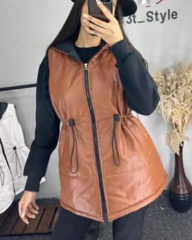 پافر چرم کمرگتدار قد 80 زنانه