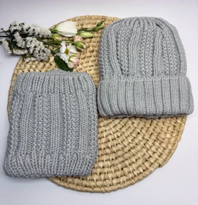 کلاه و شال گردن پسرانه و مردانه کد 688 و 686 قسطی (طوسی روشن)