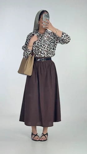 دامن چین سوزنی کد 400079 (قهوه ای)