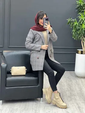 پالتو چهارخونه کوتاه چهار دکمه