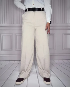 خرید شلوار بگ مخمل کبریتی کرم زنانه Women's Cream Corduroy Baggy Pants سایز بندی 40 تا 48 قد 107 کد 914107