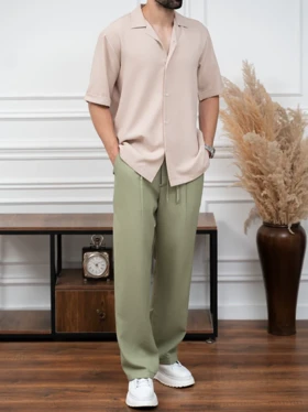 پیراهن کرم آستین کوتاه sh373