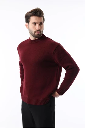 ژاکت بافتنی مردانه Claret Red Crew Neck Overfit E7402