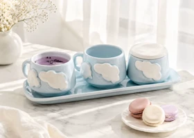 ست دو نفره چای خوری سرامیک برجسته طرح ابر