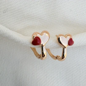 گوشواره قلب طلایی و قرمز ژوپینگ