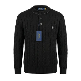 پلیور بافت سه دکمه یقه ایستاده برند Polo Ralph Lauren (مشکی)