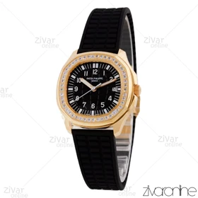 ساعت پتک فیلیپ آکوانا زنانه قاب طلایی صفحه مشکی دور نگین 105770