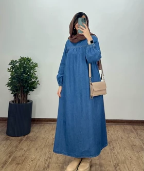 پیراهن مانتویی جین با قد بلندتر