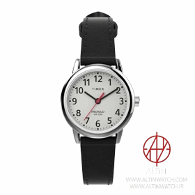 ساعت مچی زنانه تایمکس (Timex) مدل TW2V75300 (صفحه سفید، بند چرم مشکی، نور پس‌زمینه Indiglo)