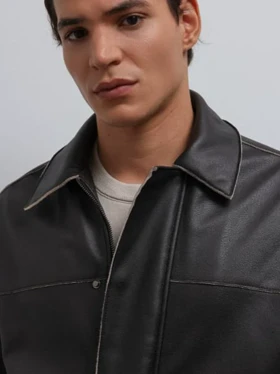 جکت چرم مشکی / باکسی / برند Antioch ترکیه