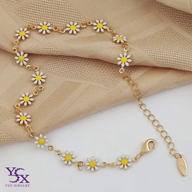 پابند زنجیری طرح بابونه رنگی با روکش طلا برند YSX