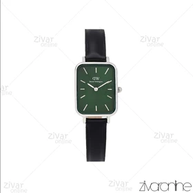 ساعت دنیل ولینگتون زنانه کوادرو قاب نقره ای صفحه سبز بند چرم 107118