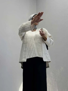 مانتو آستین نواردار