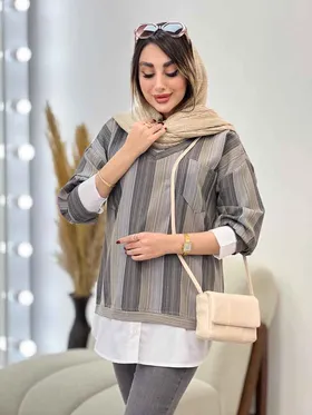 مانتو راه راه ترکیبی دو جیب