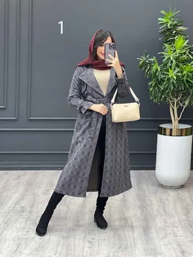 پالتو چهارخونه بلند آستین سگک