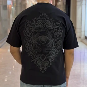 تیشرت یقه گرد چاپی پفکی برجسته چشم پولیزی مشکی 172